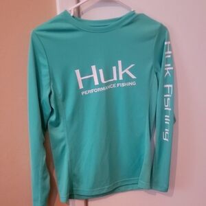Huk Long Sleeve Performance Fishing Shirt in Teal with White Logo